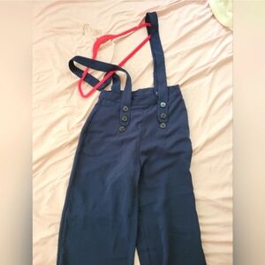 Sailor High Waisted Pants with Suspenders in Dark Blue